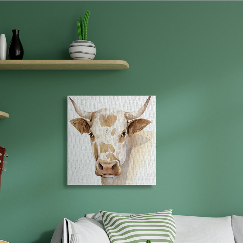 Portrait de vache brune tachetée, Toile tendue, H 30 po x l 30 po x 1,5 po