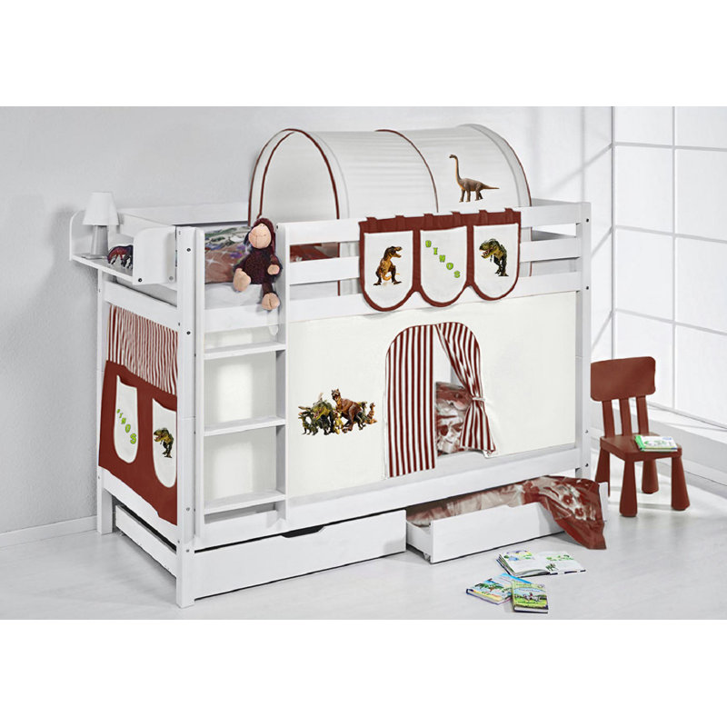 Dinos Bunk Bed with Curtain, European Single (90 x 200cm), Brown/Beige