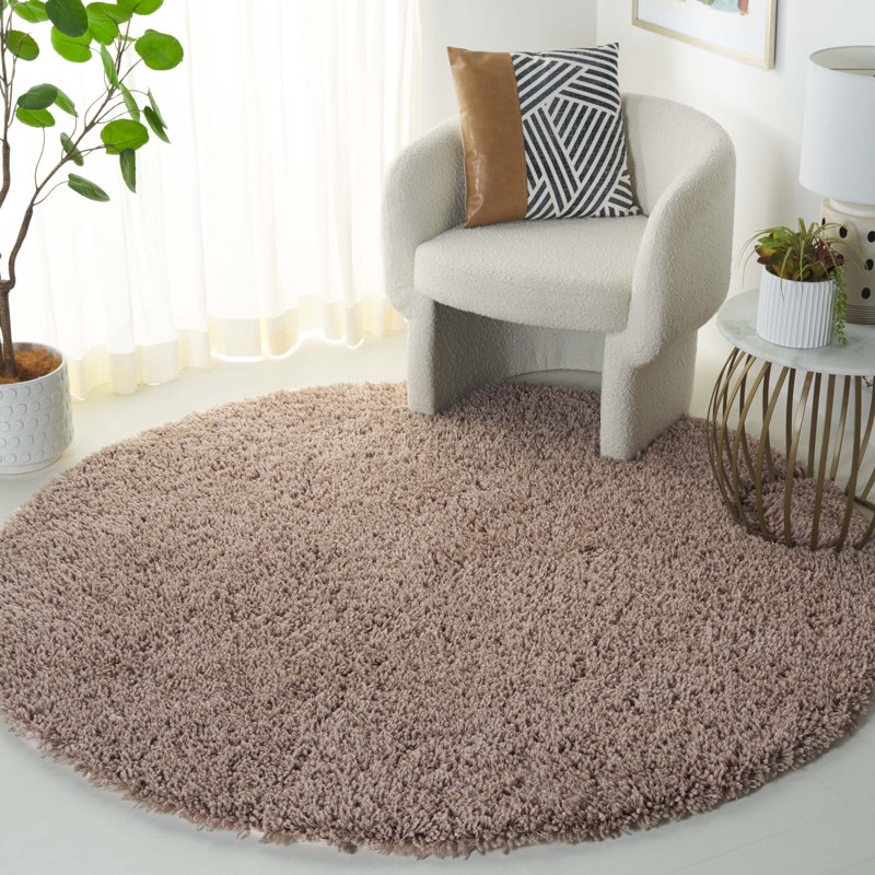 Tapis taupe touffeté et fabriqué à la main Assar, Rond 8 pi