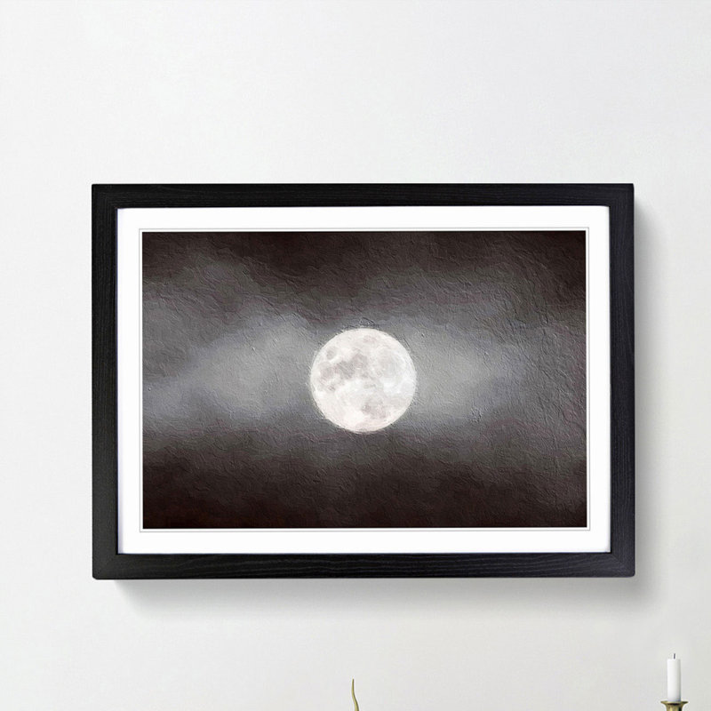 Full Moon at Dusk - Framed Print, 27cm H x 36cm W x 2cm D, Black Framed
