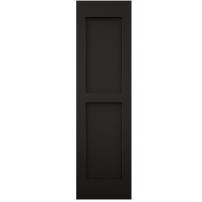18"W x 82"H Americraft Two Equal Flat Panel Exterior Real Wood Shutters (Per Pair), w/ Aluminum Shutter Caps, Black