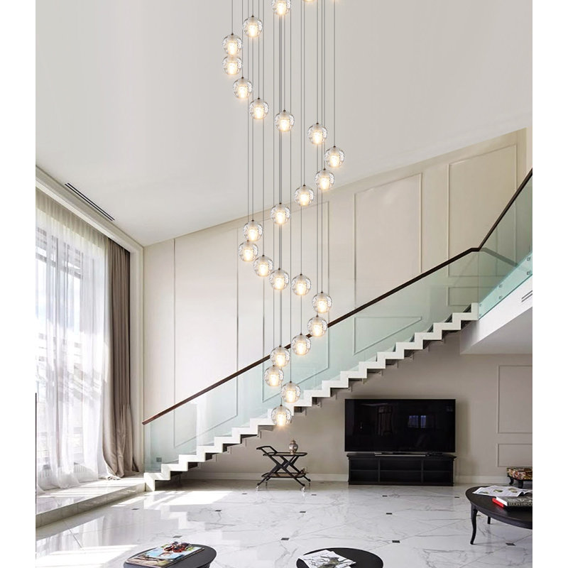 Lustre moderne 20 lumières noir cristal, Noir, 180" H X 27.6" W X 27.6" D