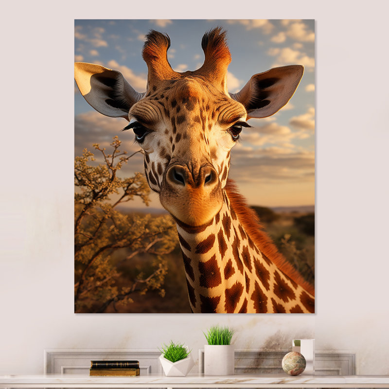 Girafe Portrait vibrant - animaux, girafe, art mural en métal, salon, H 20 po x l 12 po x P 1 po
