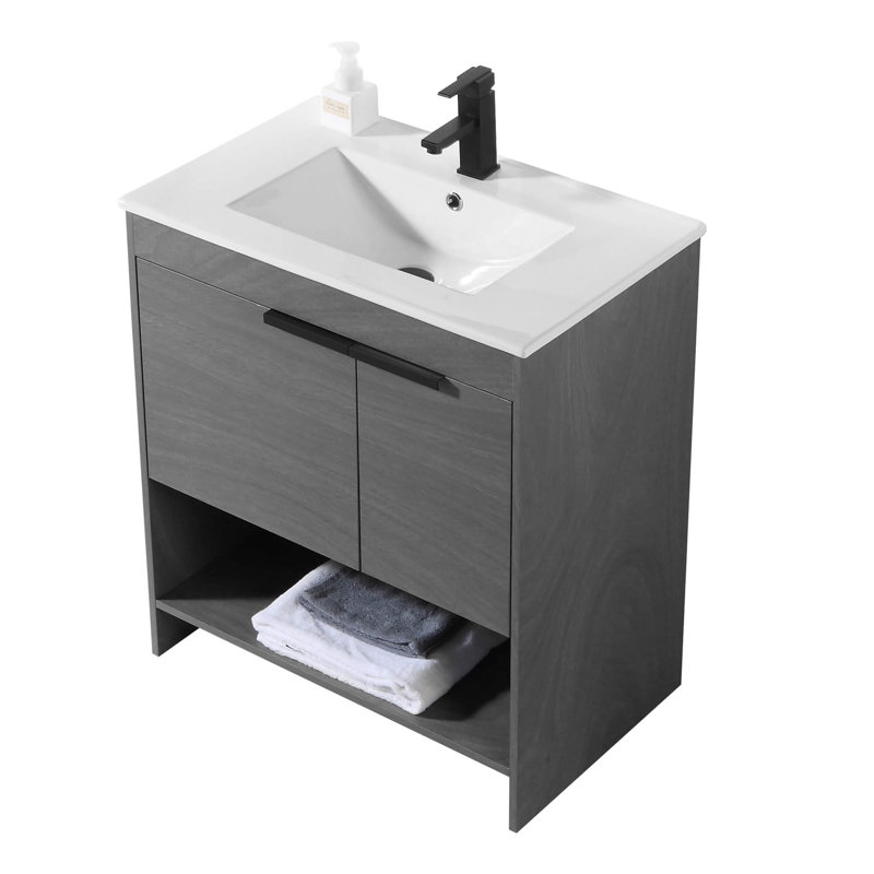 30'' Single Bathroom Vanity with Vitreous China Top, Classic Gray