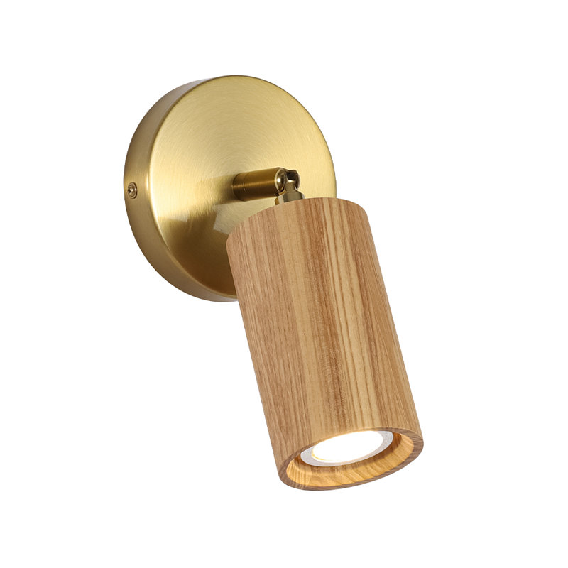 1-Light Rotatable Spotlight Wall Sconce, Ash Wood