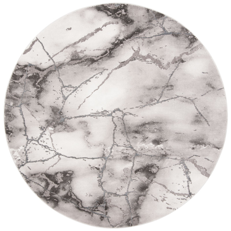 Tapis gris et argent à motif abstrait Swindle, Rond 8 pi