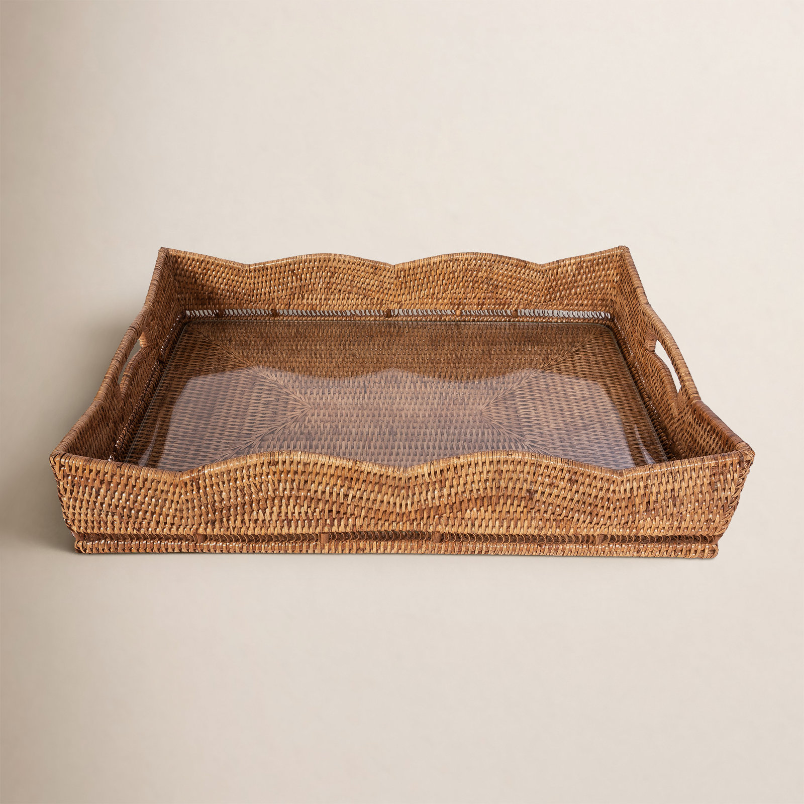 Landry Decorative Tray, With Glass, Honey Brown