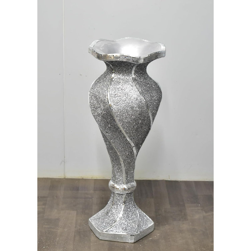 Large 80Cm Shiny Sparkly Mirror Crushed Diamond Glitter Flower Pot V067, Silver, 80cm H x 35cm W x 80cm D