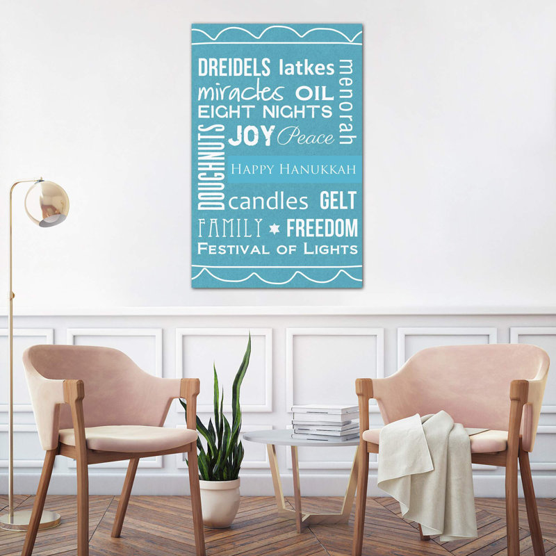 Hanukkah Words 1 Piece Wrapped Canvas Wall Art, 101.6 cm H x 66.04 cm W x 1.91 cm D