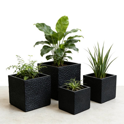Jardinière moderne en oxyde de magnésium gris de 4, 16,9 po + 14,37 po 11,6 po 9,25 po, conception carrée avec drainage pour jardinières de patio et de balcon