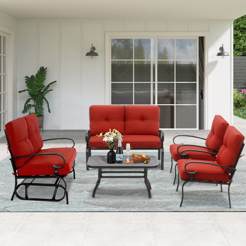Ardane 6 - Person Patio Conversation Set with Cushions, Red