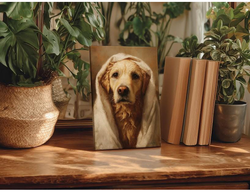Art sur toile Golden Retriever: Portrait de chien humoristique de style victorien, H 24 po x l 16 po