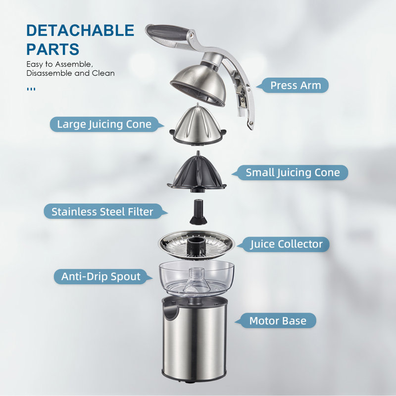 Electric Citrus Juicer with Dual-Size Cones - Automatic Squeezer for Oranges, Lemons & Limes, Anti-Drip Spout, BPA-Free & Easy Clean (Black/Stainless Steel)