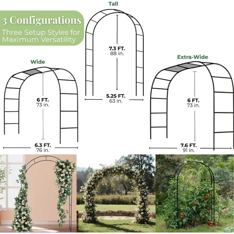 Arche de jardin 7,3 pi - treillis d'extérieur durable pour escalade de roses, glycine, lierre, mariage / allée