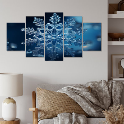 «Blue Snowflake Holiday I - Winter Landscape Multipanel», art mural