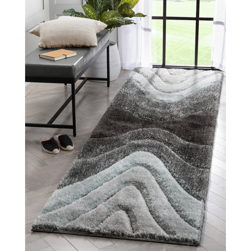 San Francisco Luz Modern Geometric Light Blue 3D Textured Thick & Soft Shag Rug, Runner 2'7" x 9'10"