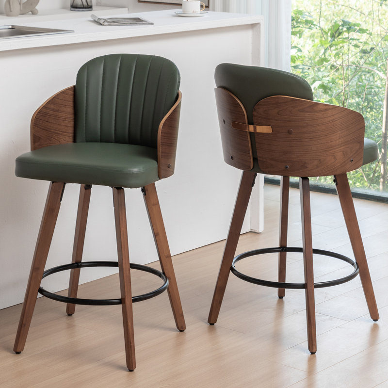 Tabourets pivotants en similicuir Ljubka, Vert, Tabouret de comptoir (siège d'une hauteur de 29,1