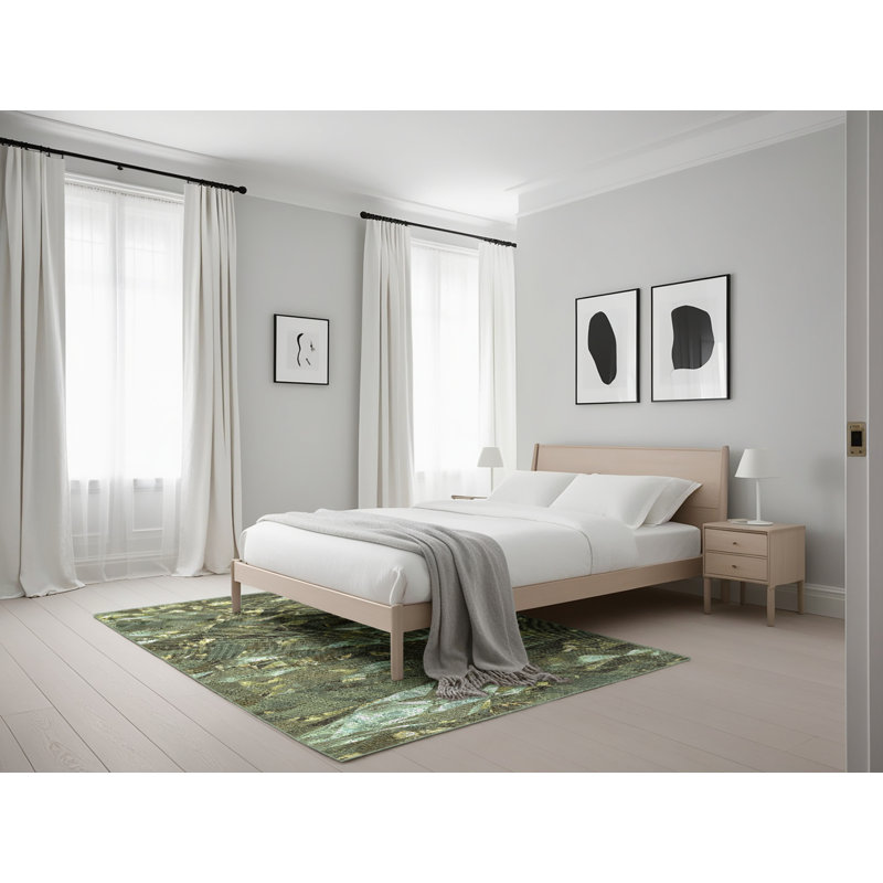 Tapis vert/brun à motifs, Rectangle 5 pi x 7 pi