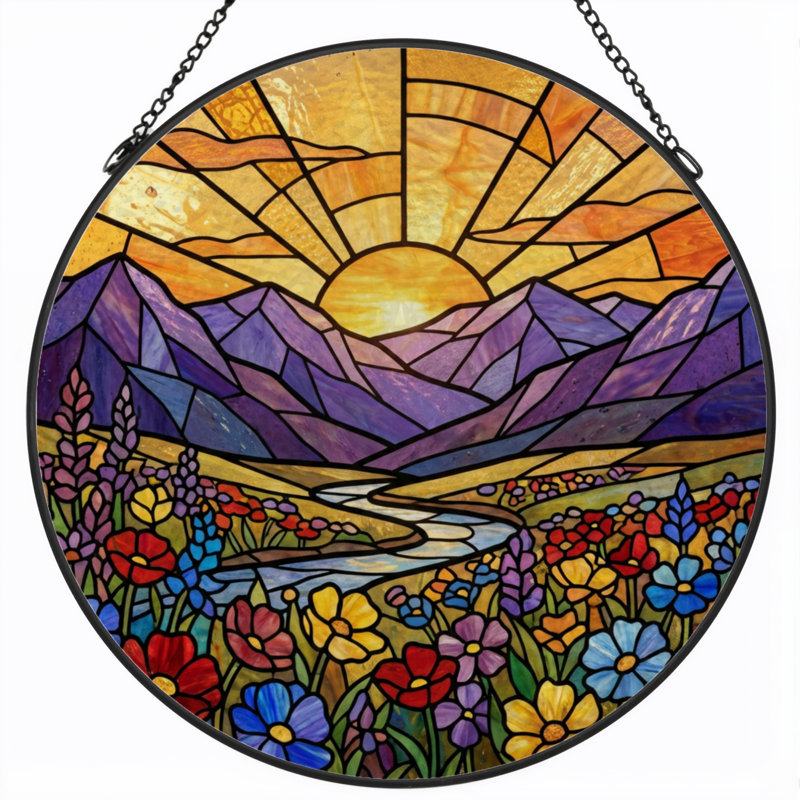 Panneau de vitrail 12 "H Sunset Mountains, H 12 po x l 12 po