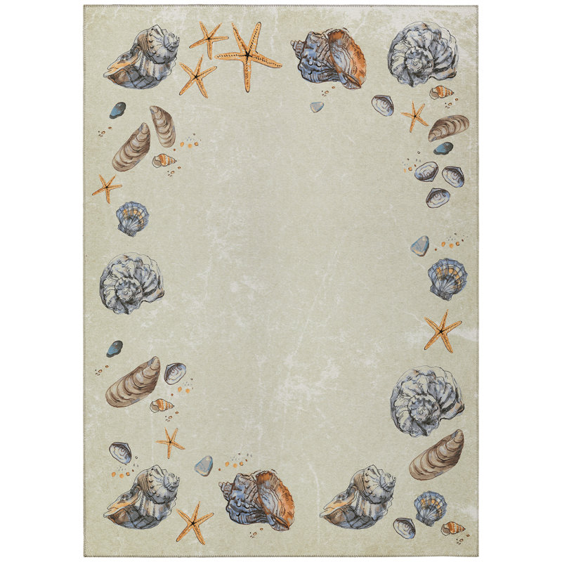 Tapis intérieur / extérieur en polyester tissé à la machine routt en crème / gris, Rectangle 5 pi x 7 pi 6 po