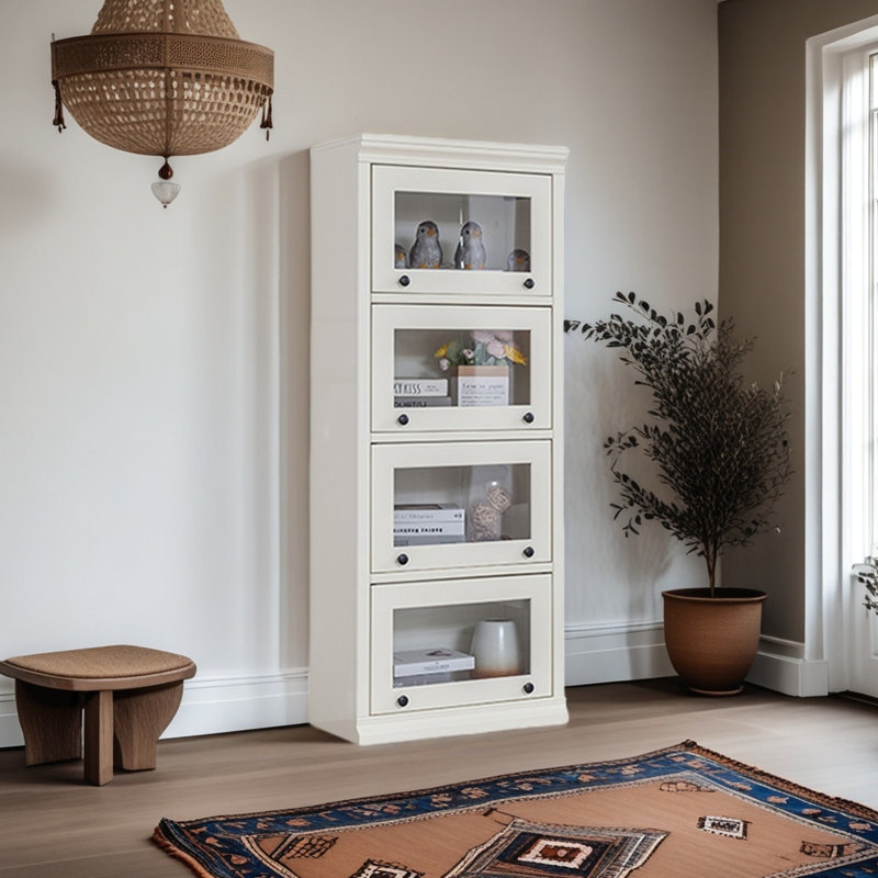 Solid wood flip door dustproof bookcase, (4 Shelves) 62.2"H x 23.62"W x 12.99"D