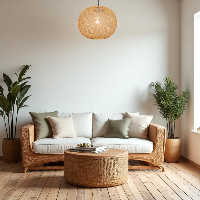 Rattan Sphere Pendant Shade, Natural, 21cm H x 26cm W x 26 D