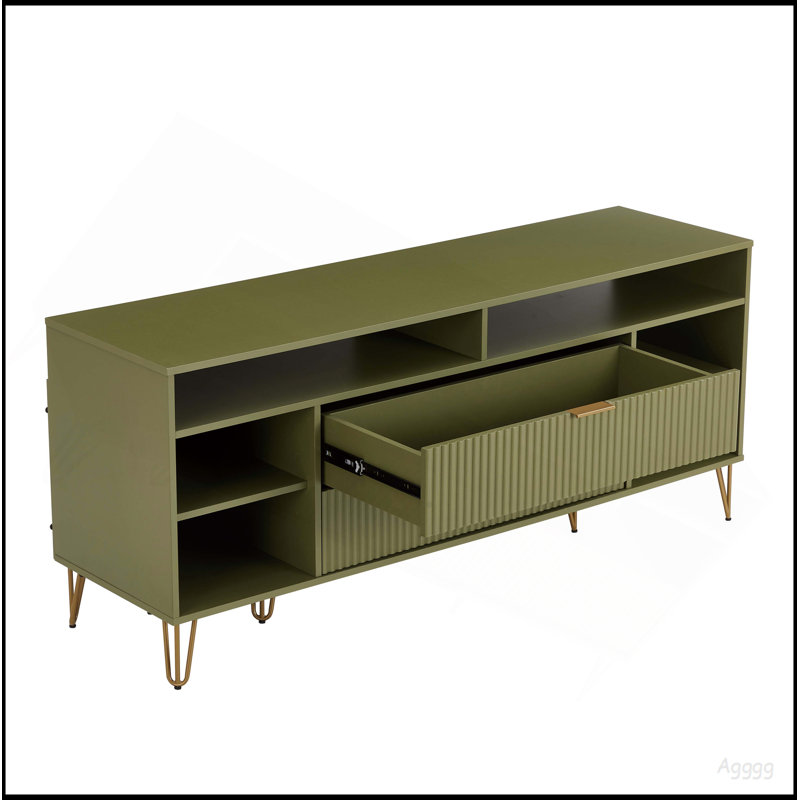 Meuble télé en vert olive, 26.77" H x 62.99" W x 17.99" D