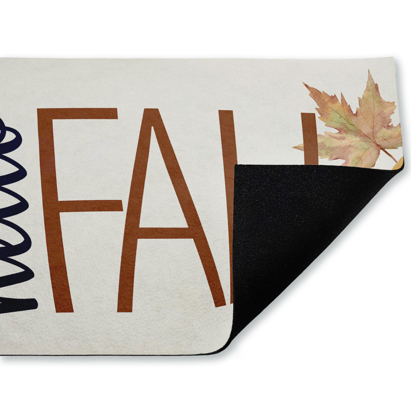 Tapis de porte d'extérieur imprimé feuilles d'automne et citrouilles d'automne, design par Kim Allen, 18 po x 30 po
