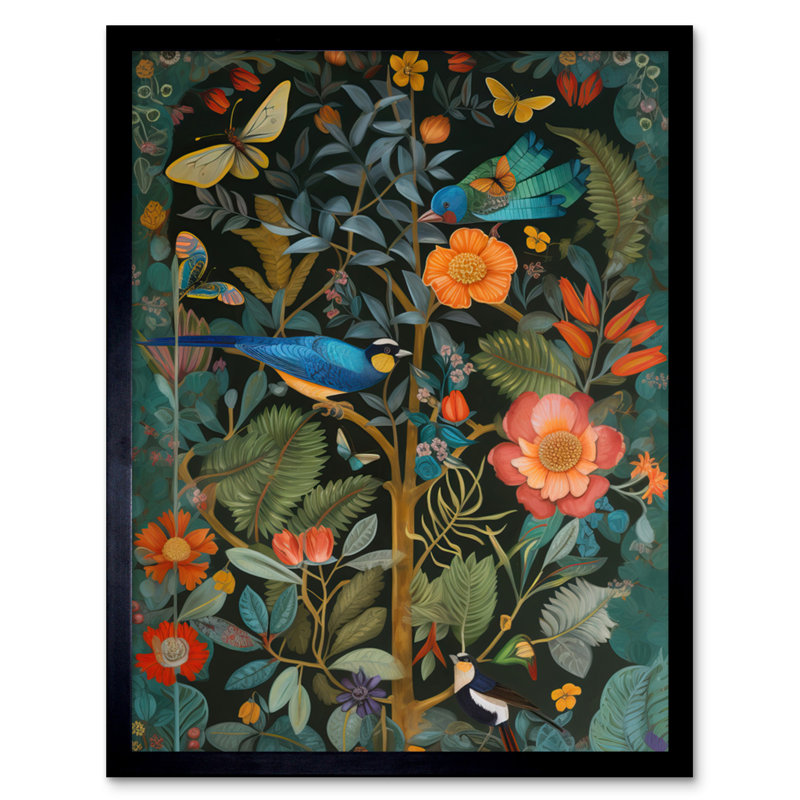 Wigston Birds And Butterflies Modern FlowerNouveau - Single Picture Frame Print