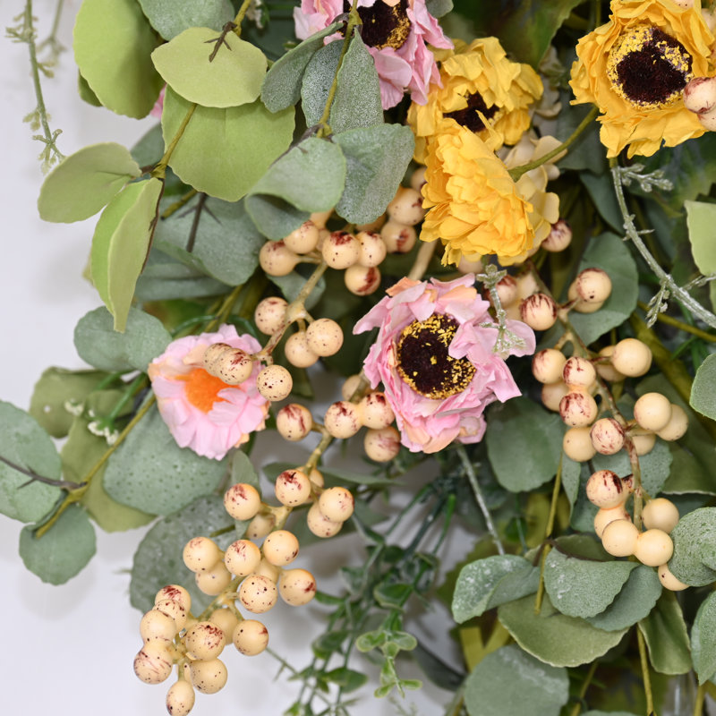 Faux Spring Summer Eucalyptus Berry Daisy