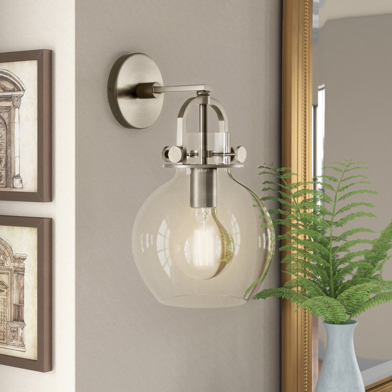 Borgen Armed Sconce, Brushed Satin Nickel, Incandescent