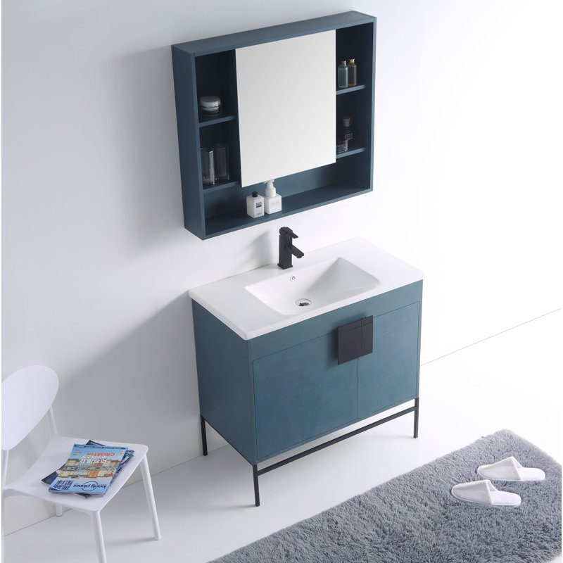 Ensemble de meuble-lavabo simple 36 po Maisie, Noir mat, Bleu français