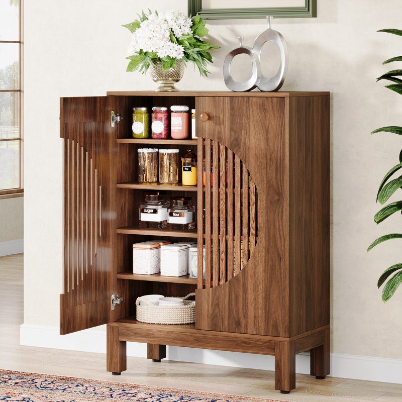 29" W Farmhouse Sideboard Buffet Cabinet With Louvered Doors, Brown