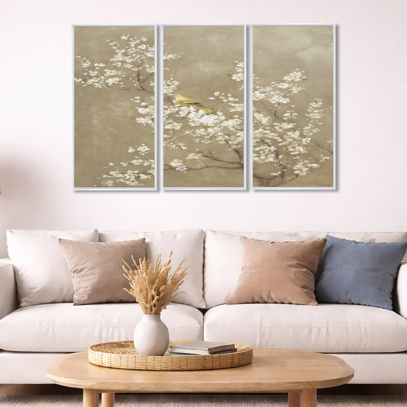 «Cherry Blossom III», reproduction sur toile flottante 3 pièces, L 36 po x H 28 po, Cadre blanc