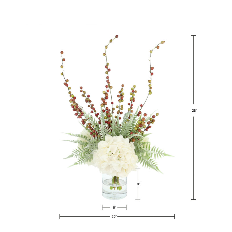 Holiday Floral with Hydrangeas, Ferns and Berries