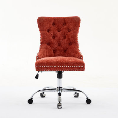 Office Chair,Modern Chenille Upholstered Tufted Button Home Office Chair With Chrome Metal Base,Adjustable Desk Chair Swivel Office Chair