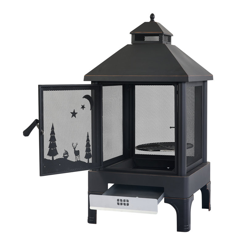 Foyer d'extérieur chauffant - métal, noir, 24,23 x 24,23 x 48,9 po, facile à utiliser