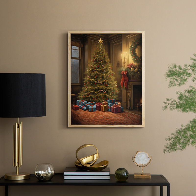 «Christmas Holiday Art», impression encadrée en bois massif, Naturel, H 21 po x l 17 po