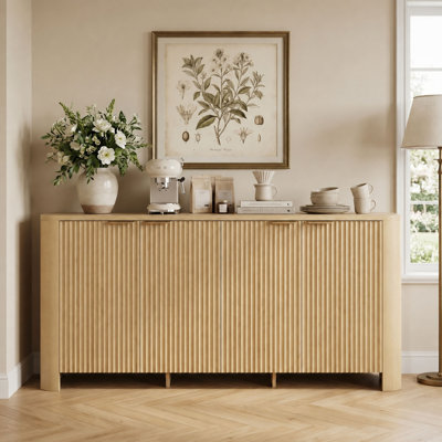 Avalie 63" Fluted Sideboard Buffet Cabinet with Adjustable Storage, Curved Side Design and Gold Metal Handles