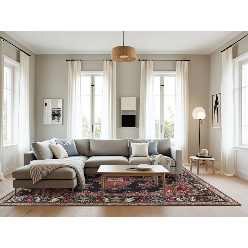 Tapis noir/brun traditionnel Qureshi, Rectangle 8 pi x 10 pi