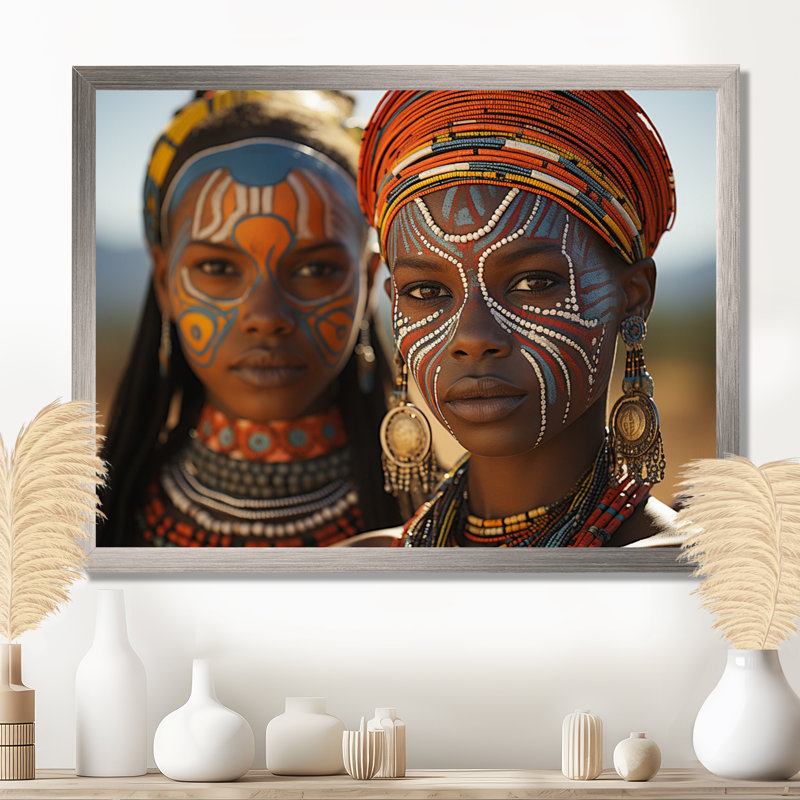 Cherra Tribes d'Afrique Ndebele South - art mural tribal africain, H 30 po x l 40 po x P 1,5 po, Cadre simple argenté
