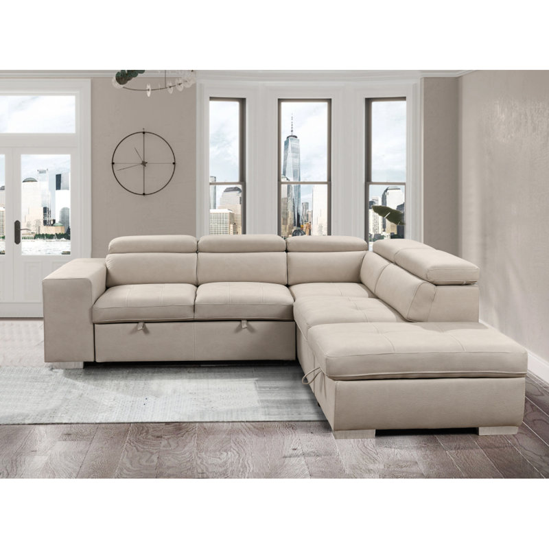 Canapé modulaire Lu de 105 po avec repose-tête réglable, canapé-lit modulaire coulissant avec repose-pieds et 2 tabourets Lu