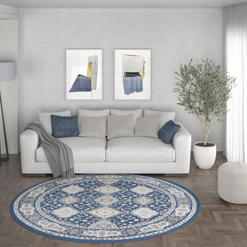 Tapis oriental bleu marine Wealden, Rond 7 pi 10 po