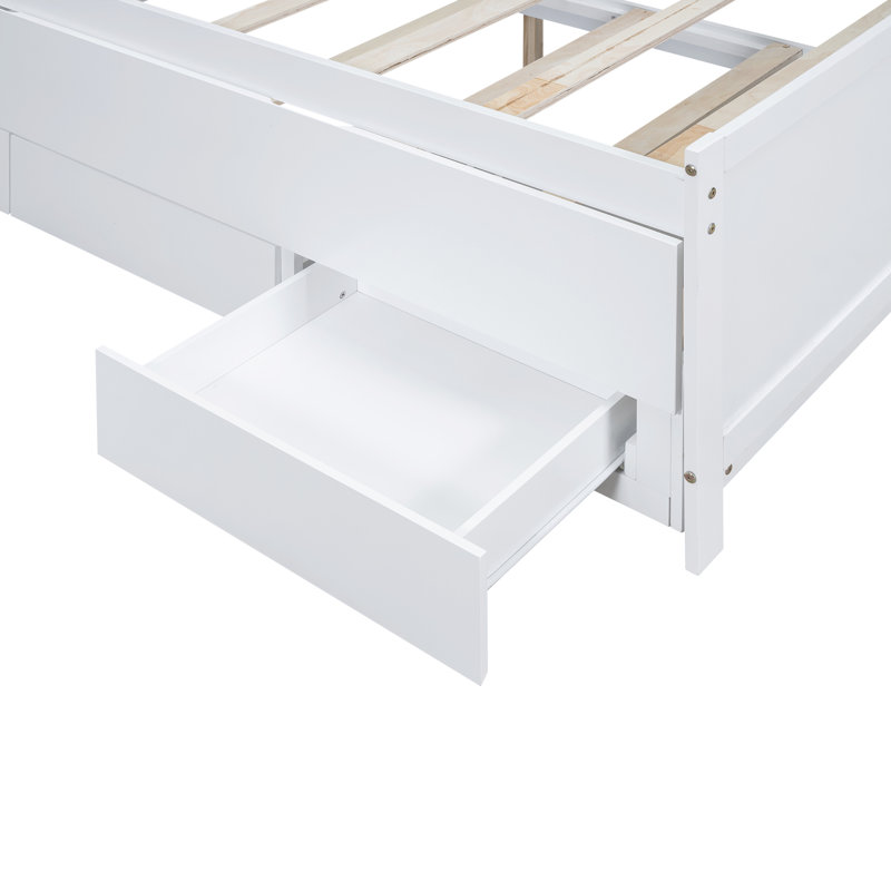Lit plateforme avec tête de lit à DEL avec rangement, lit gigogne simple et 3 tiroirs, blanc, Lit double