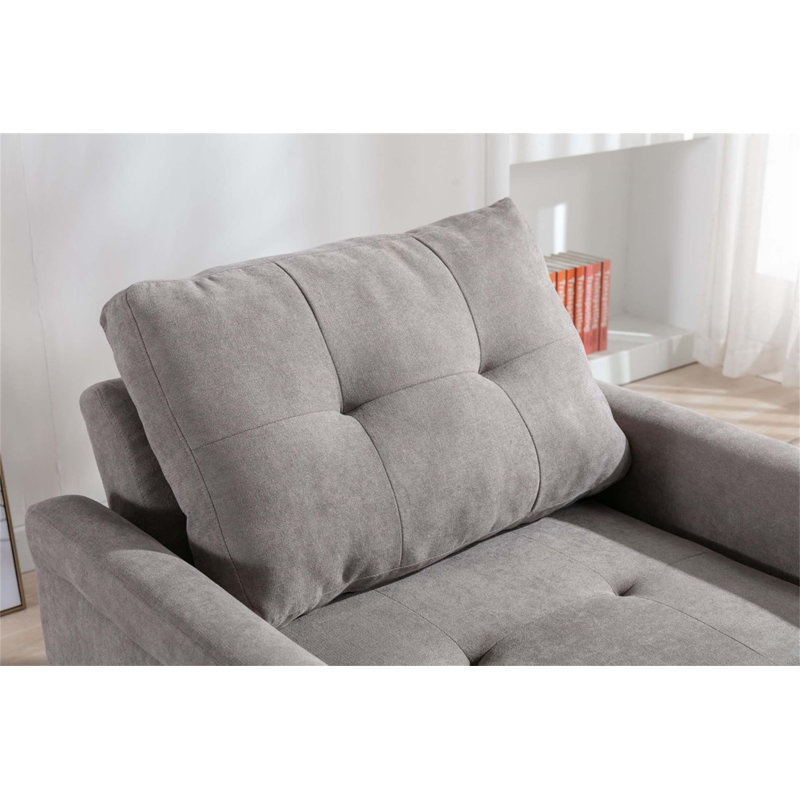 Hannah 35 Inch Woven Convertible Armchair, Comfortable And Versatile Sofa Bed For Modern Living Spaces, Gray