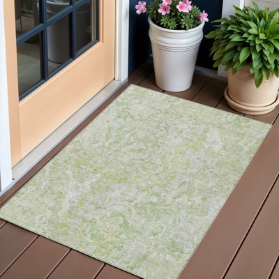 Tapis extérieur lavable abstrait vert artichaut 3 pi x 5 pi HomeRoots