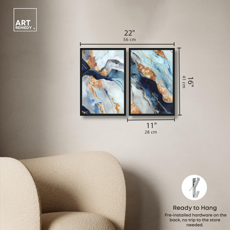 «Blush Pink Whimsy Blue Art», ensemble de 2 impressions sur toile par , Noir, H 16 po x l 11 po