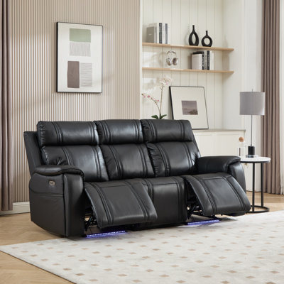 84'' Wide Modern Upholstered Faux Leather Reclining Sofa With Cup Holders