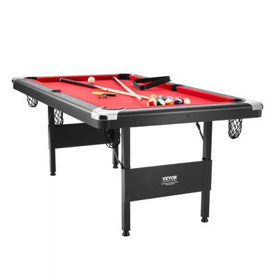 Billiards Table, 7 ft Pool Table, Portable Foldable Space-Saving Table, Billiard Table Set Includes Balls, Cues, Chalks and Brush, Black with Red Cloth, Perfect for Family Game Room Kids Adults