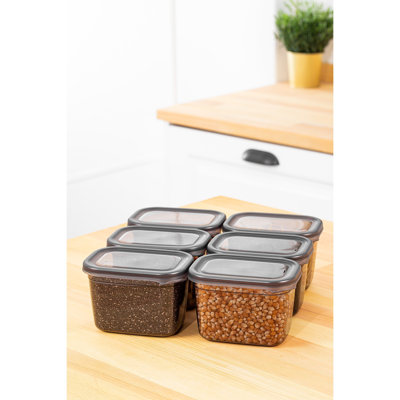 Durable Storage Box Set (6 Pieces), Anthracite Color, 5.5 x 3.9 x 3.9 Inches | 100% BPA-Free Plastic, 27.1 fl oz Capacity | Dishwasher-Safe, Ideal for Organizing Kitchen, Home, and Office Spaces